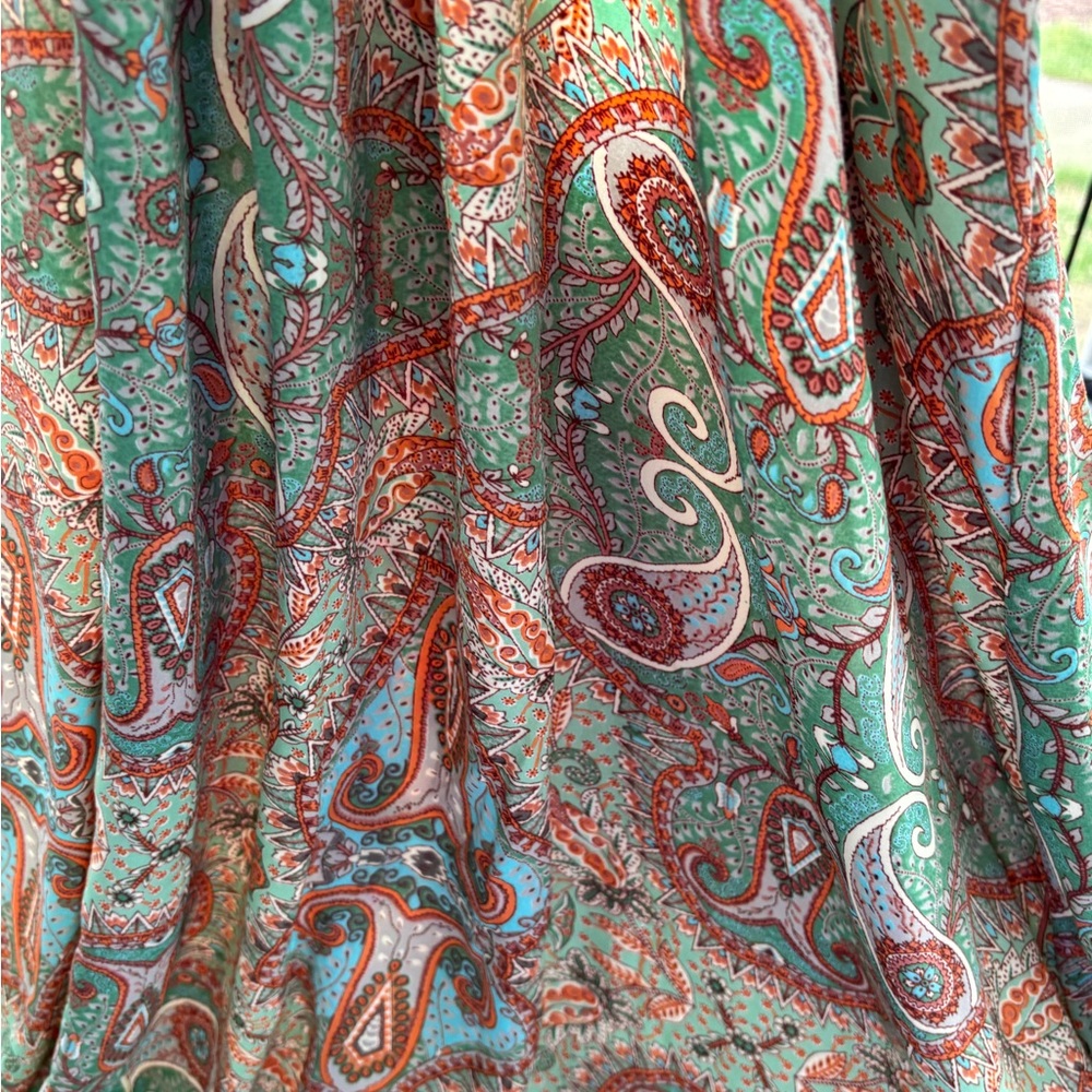 Elegant Paisley Maxi Dress - Green and Orange